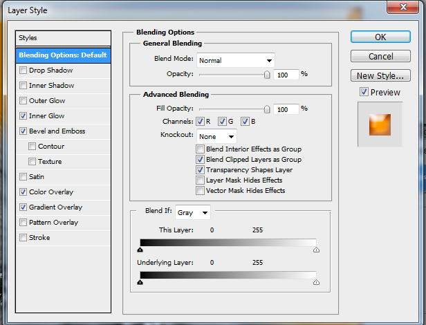 Selected Layer Style Details