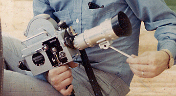 Pathe' PR-16-AT, actual 16 mm movie camera used to film the 1969 Texas International Film Festival.  Copyright Charles Burwell